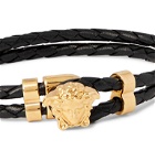 Versace - Woven Leather and Gold-Tone Bracelet - Black
