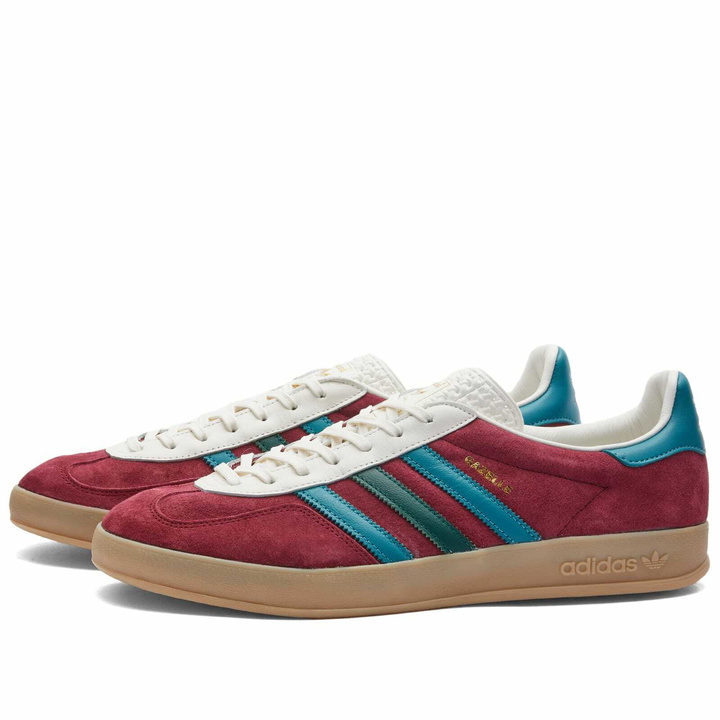 Photo: Adidas Gazelle Indoor Sneakers in Burgundy/Arctic Fusion/Green