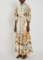 Borgo DE Nor Bianca Floral-print Belted Linen-blend Maxi Shirt Dress Cream
