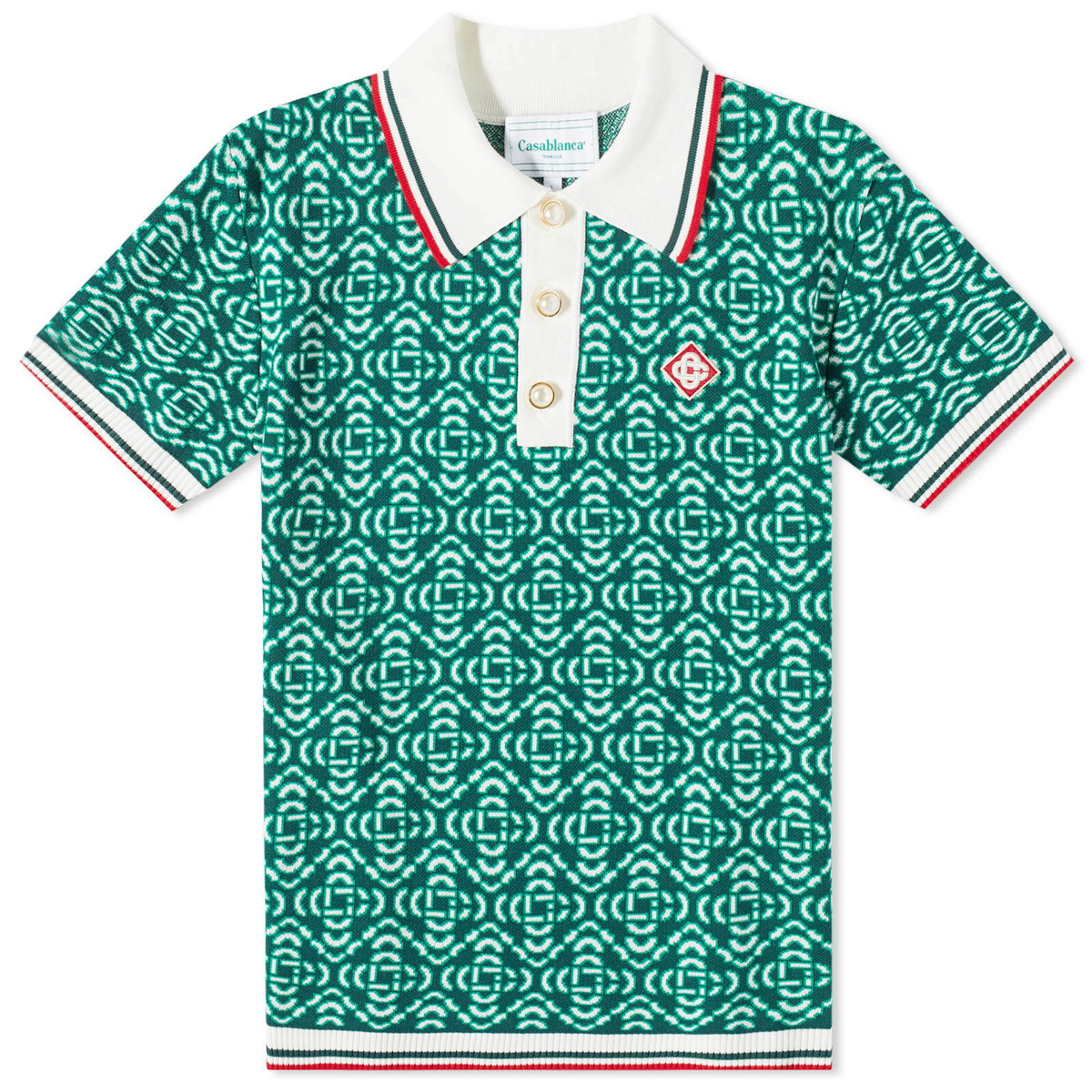 Casablanca Men's Monogram Knit Polo Shirt in Green Casablanca