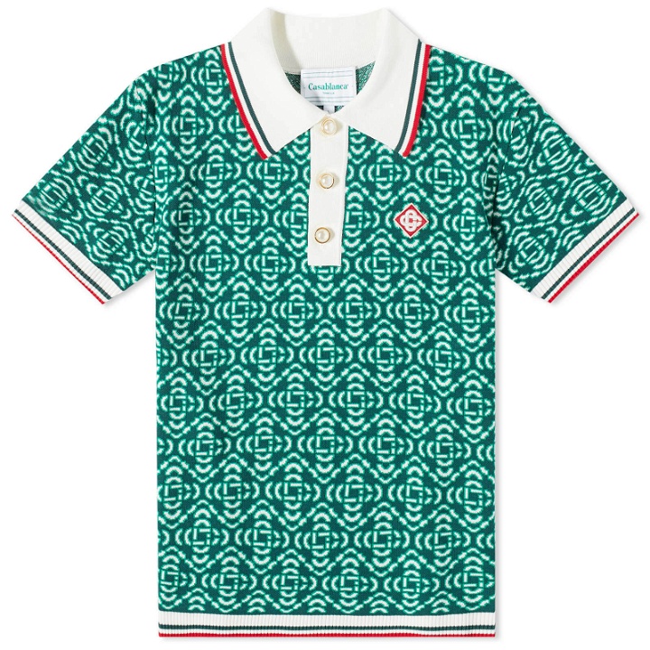 Photo: Casablanca Men's Monogram Knit Polo Shirt in Green