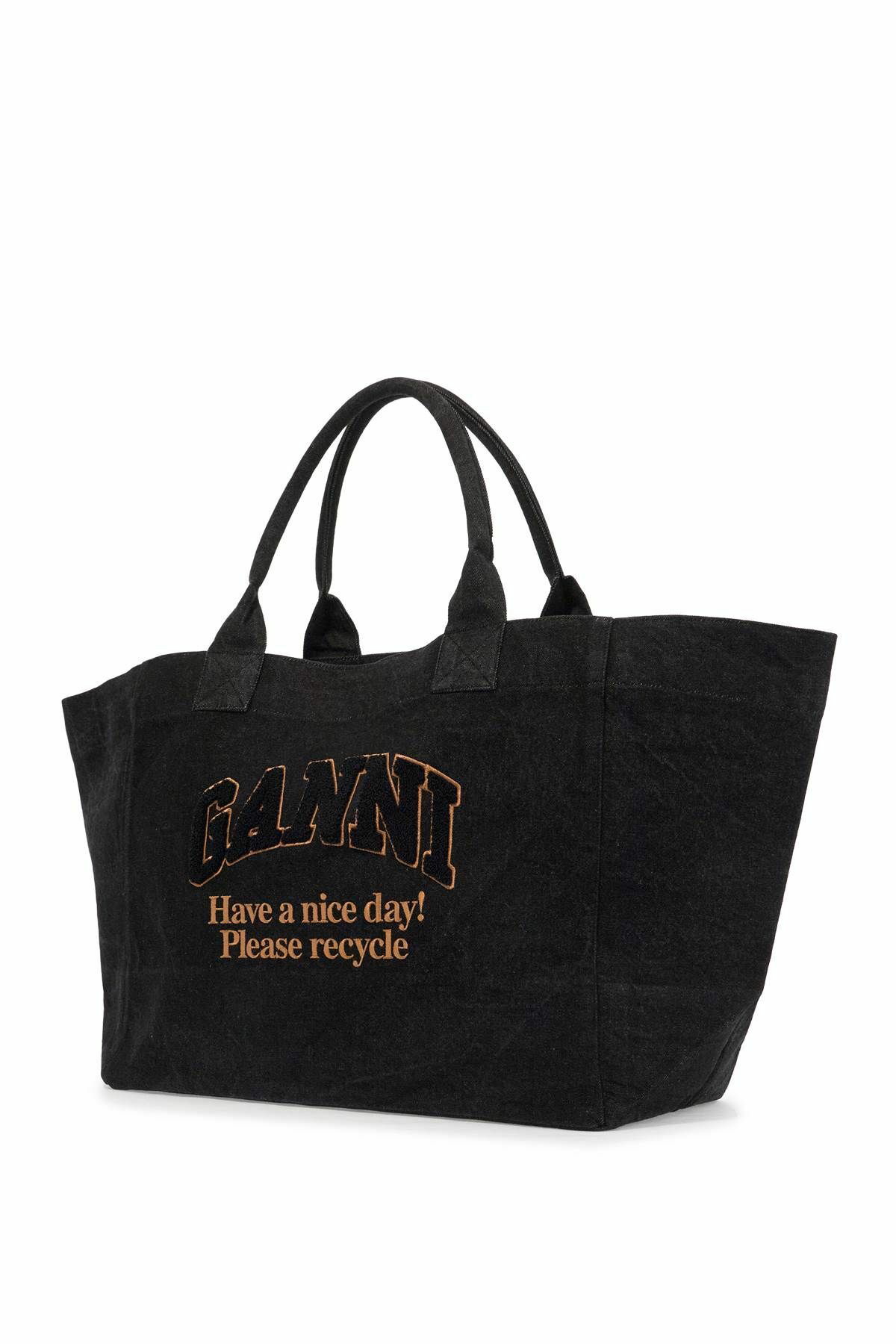 GANNI denim logo tote bag with 9 Black GANNI