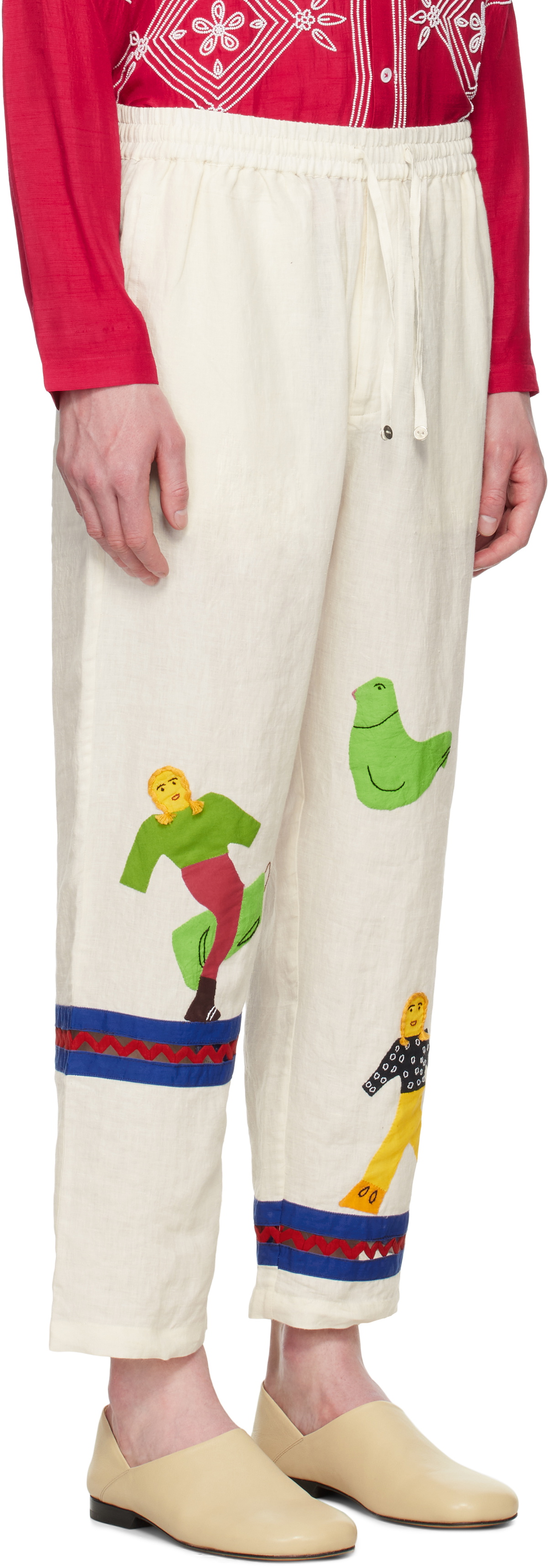 HARAGO Off-White Applique Trousers