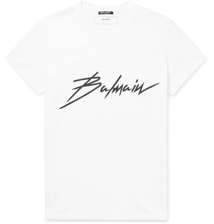 Photo: Balmain - Logo-Appliquéd Cotton-Jersey T-Shirt - White