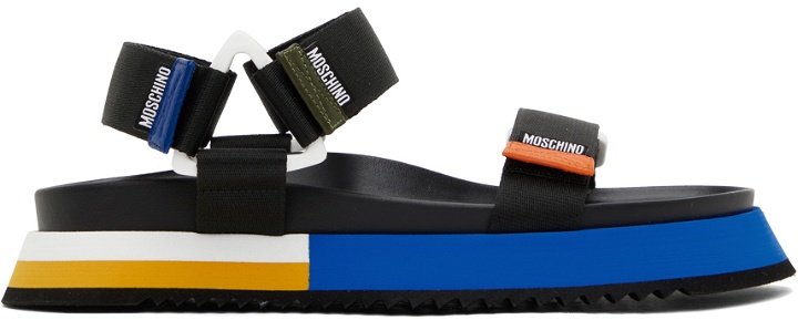 Photo: Moschino Multicolor Logo Tape Sandals