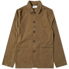 Universal Works Men's Nebraska Brushed Cotton Bakers Chore jacket in Olive