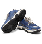 Balenciaga - Triple S Mesh, Suede and Leather Sneakers - Men - Blue