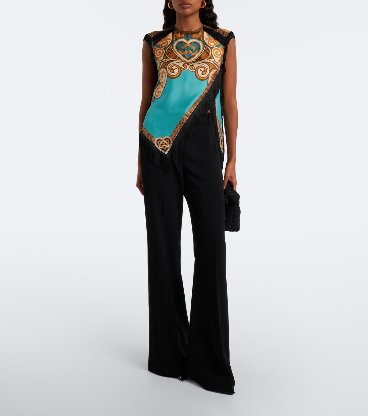 La DoubleJ Scarf printed fringed silk top