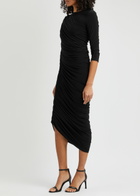 Norma Kamali Diana Asymmetric Ruched Jersey Midi Dress Black