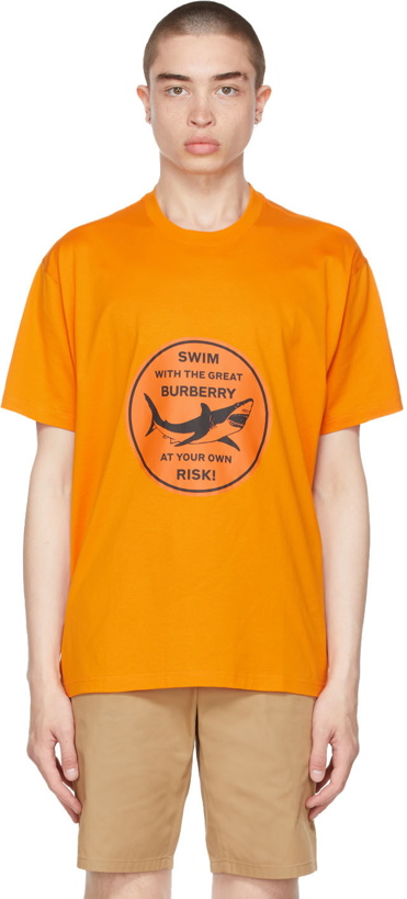 Photo: Burberry Orange Oversized Shark Graphic T-Shirt