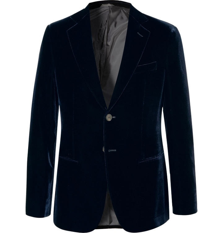 Photo: Giorgio Armani - Navy Slim-Fit Velvet Tuxedo Jacket - Blue