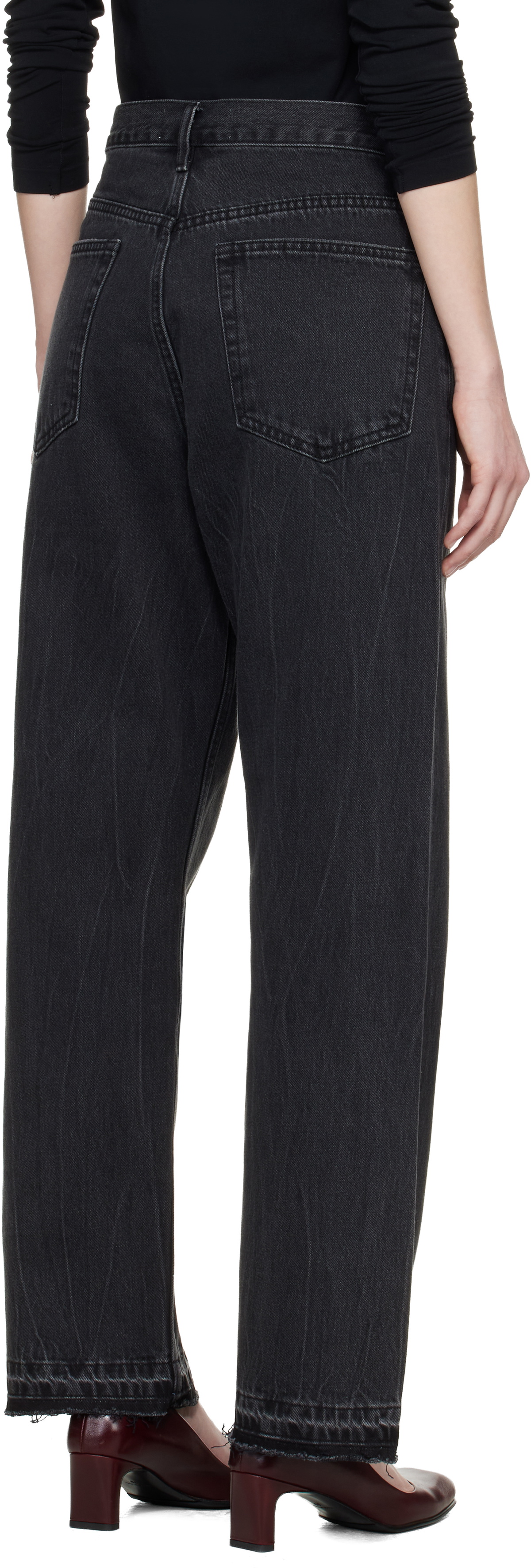TONYWACK Black Frayed Hem Loose Straight Denim Jeans