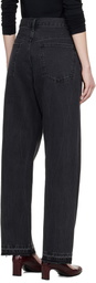 TONYWACK Black Frayed Hem Loose Straight Denim Jeans