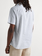 Armor Lux - Camp-Collar Logo-Appliquéd Striped Cotton and Linen-Blend Shirt - Blue