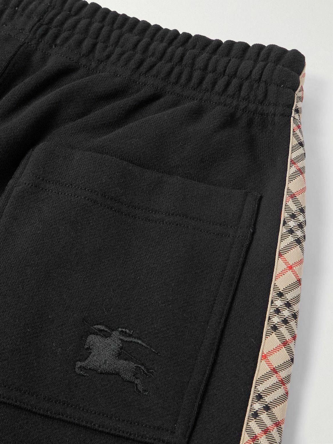 Burberry - Tapered Logo-Embroidered Checked Cotton-Jersey