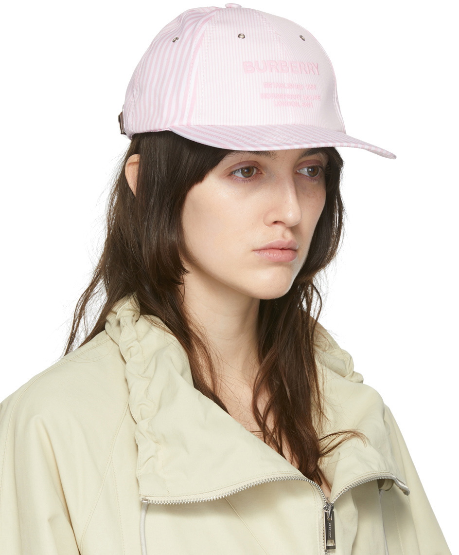 Burberry Pink & White Striped Horseferry Cap Burberry