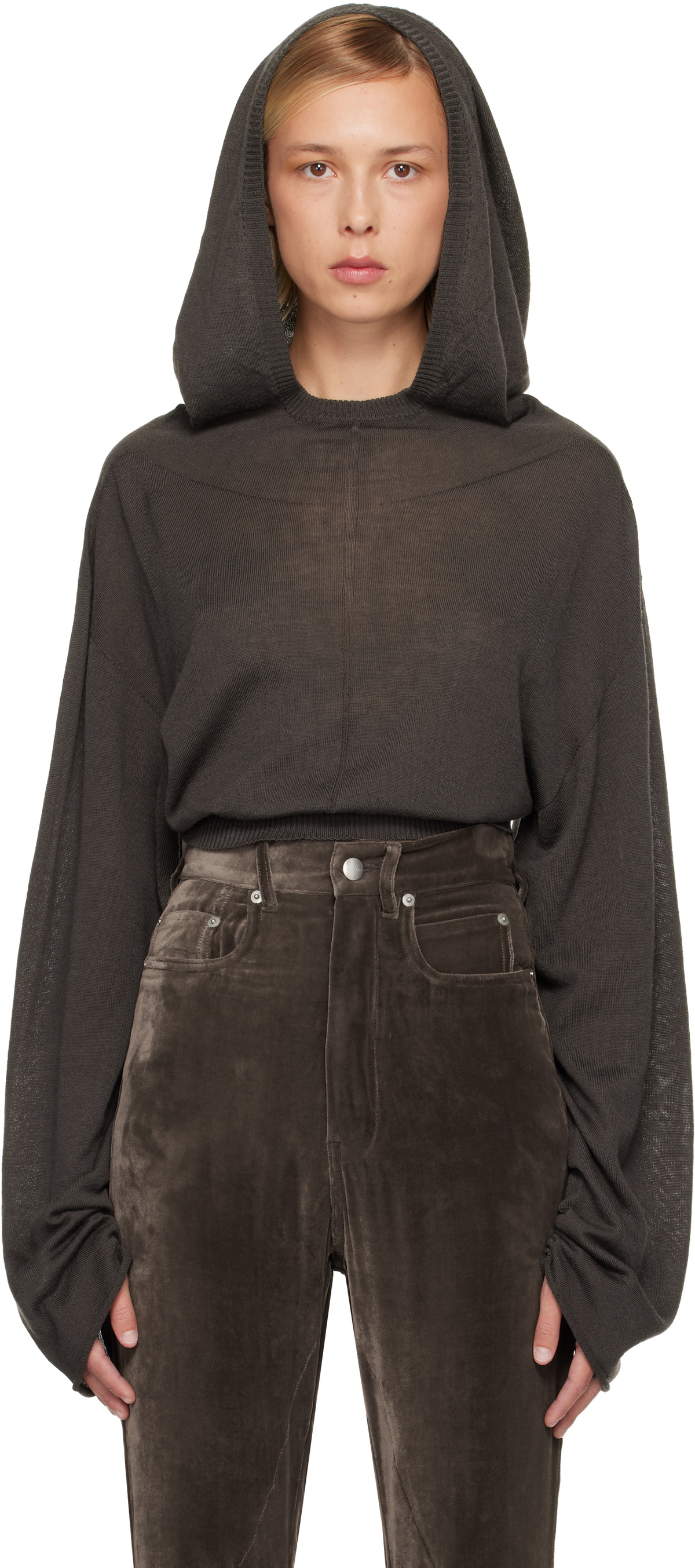 Rick Owens Gray Concordians Cropped Tunic Hoodie
