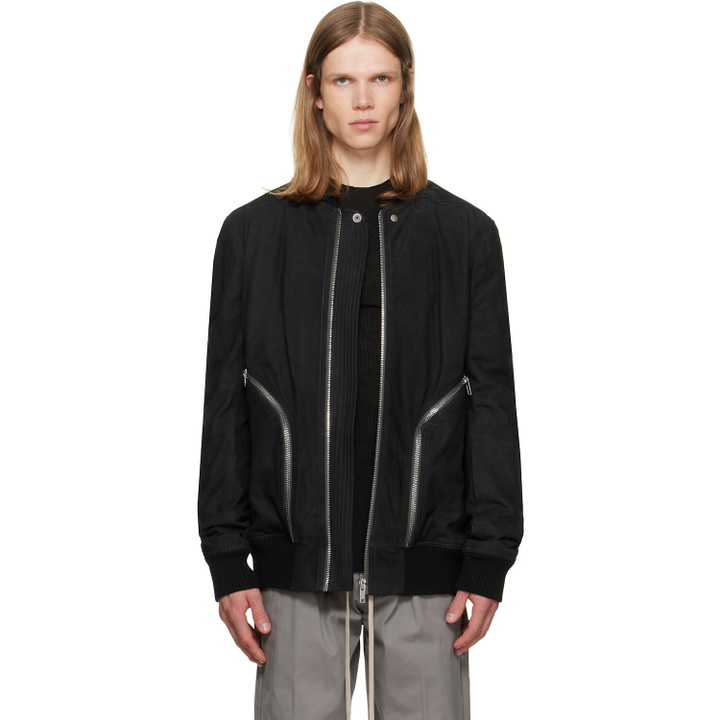 Photo: Rick Owens Black Tower Heizer Flight Suede Bomber Jacket