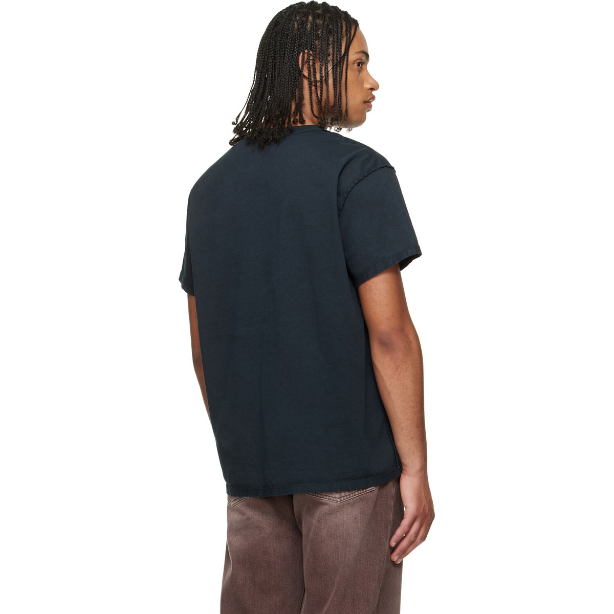 Les Tien Black Lightweight Binded Neck Inside Out T-shirt