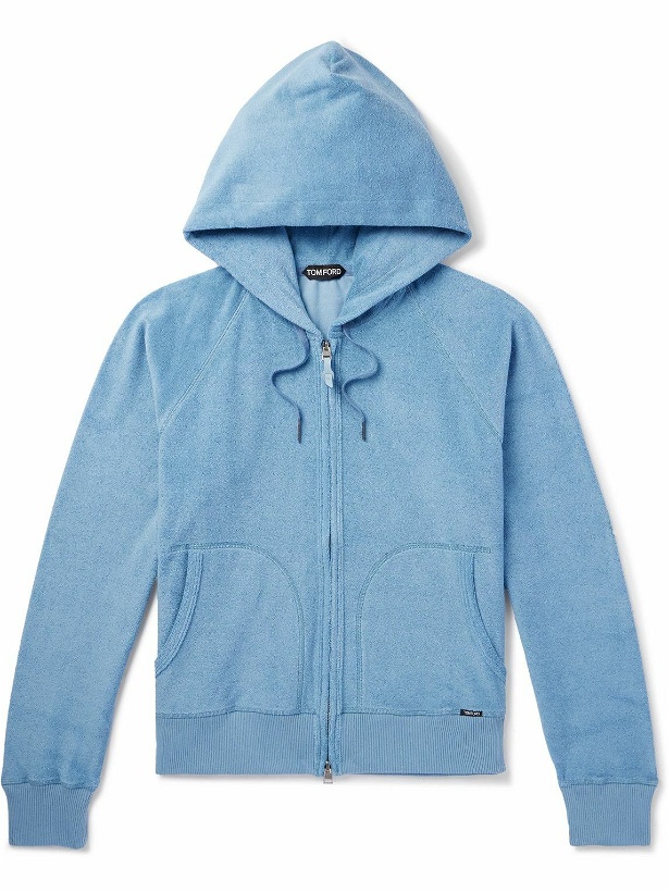 Photo: TOM FORD - Towelling Cotton-Terry Zip-Up Hoodie - Blue