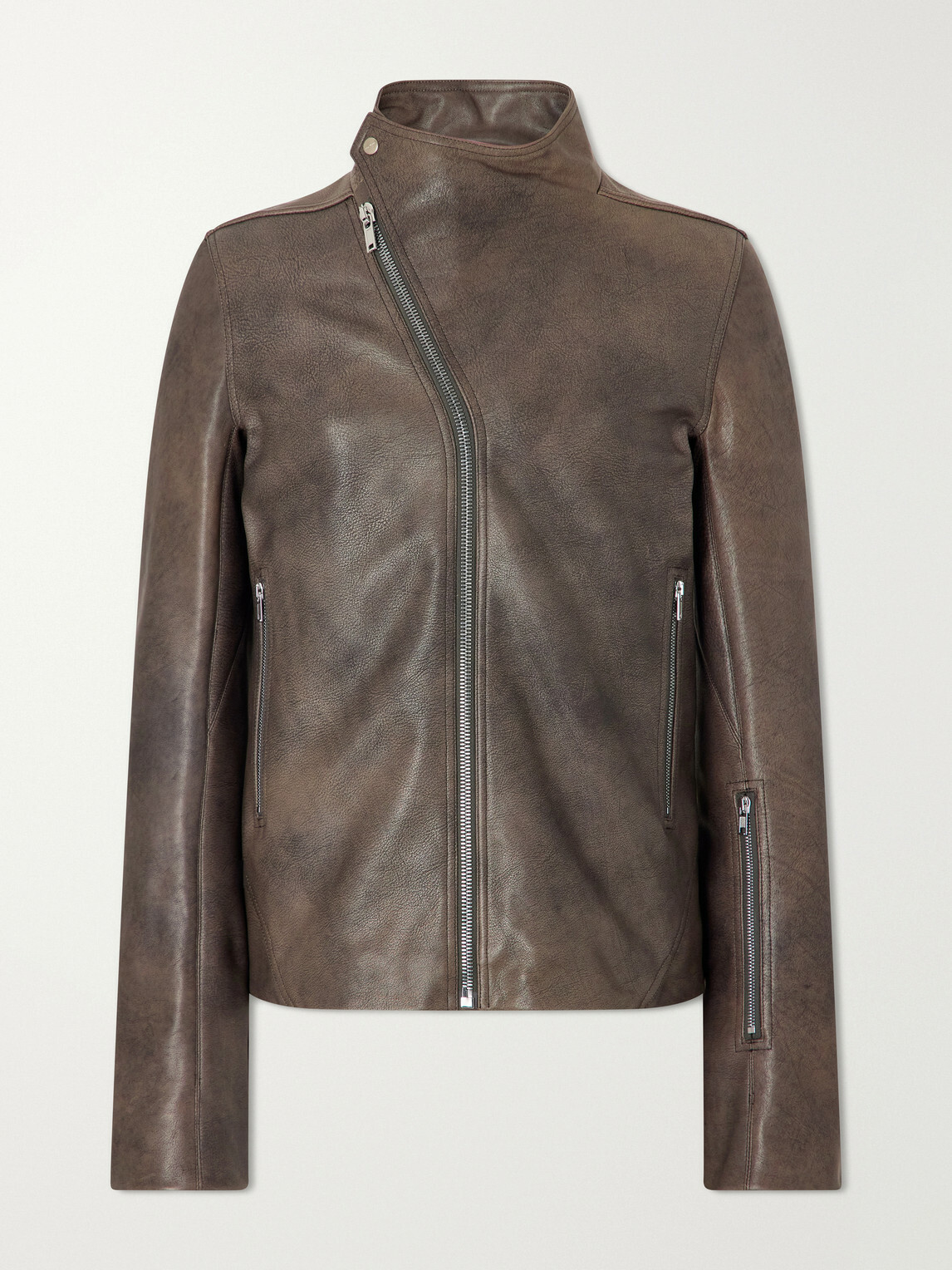 Rick Owens - Release Panelled Full-Grain Leather Jacket - Brown