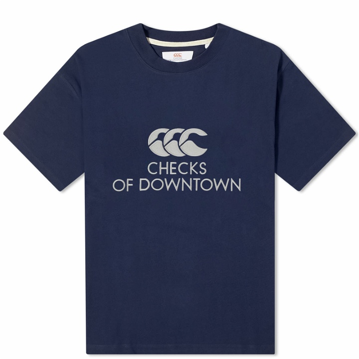 Photo: Checks Downtown Men's x Canterbury Logo T-Shirt in Navy