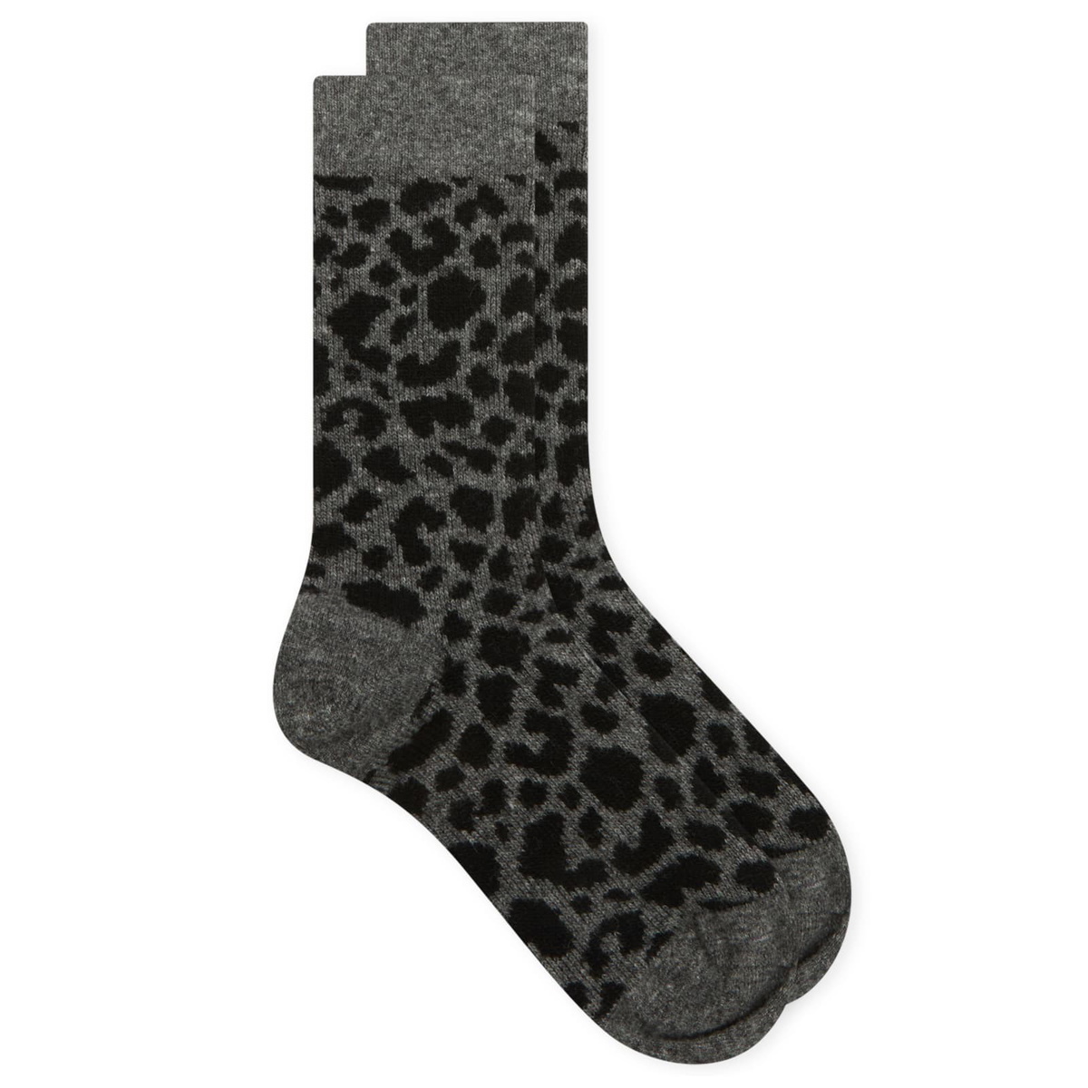 RoToTo Leopard Pattern Merino Sock in Dark Grey/Black