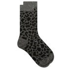 RoToTo Leopard Pattern Merino Sock in Dark Grey/Black
