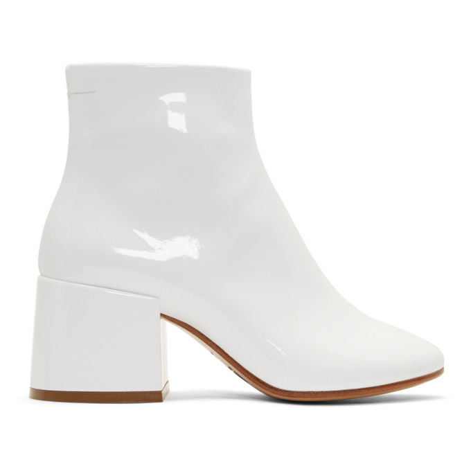 White patent on sale leather booties