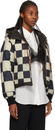 OPEN YY Reversible Brown & Off-White Down Checker Board Hoodie Jacket