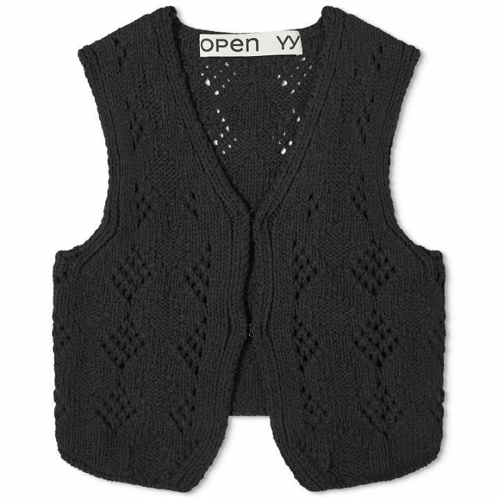 Photo: OPEN YY Women's Argyle Pointelle Knit Vest in Black