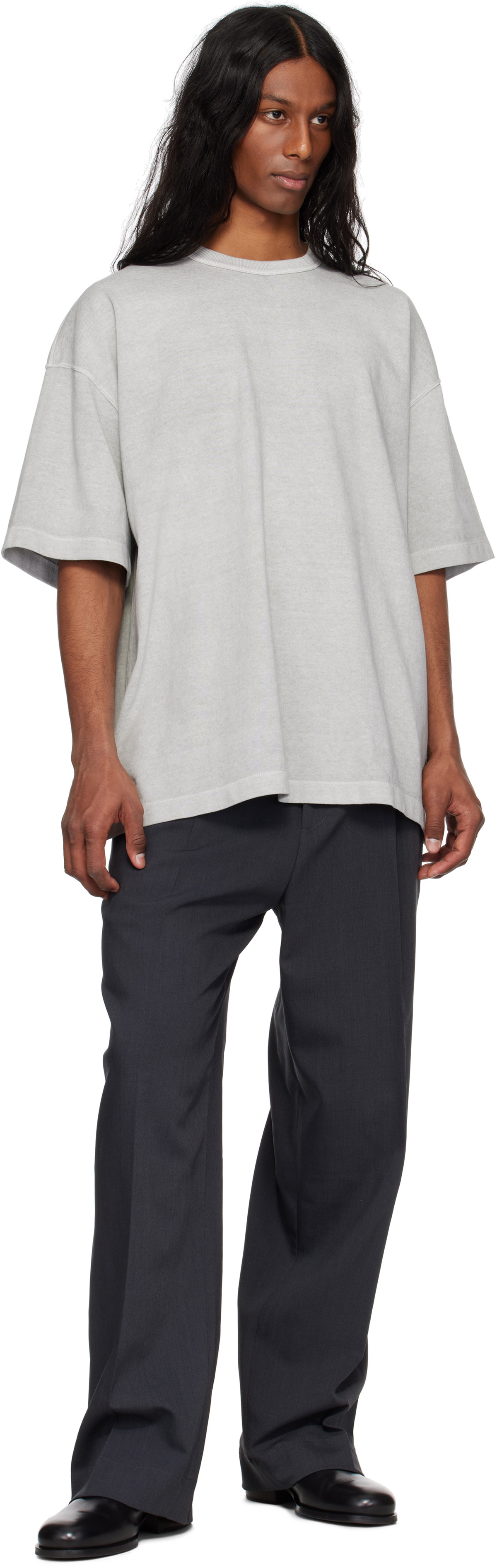 YLÈVE Gray Open End Cotton Pigment Dye T-shirt YLÈVE