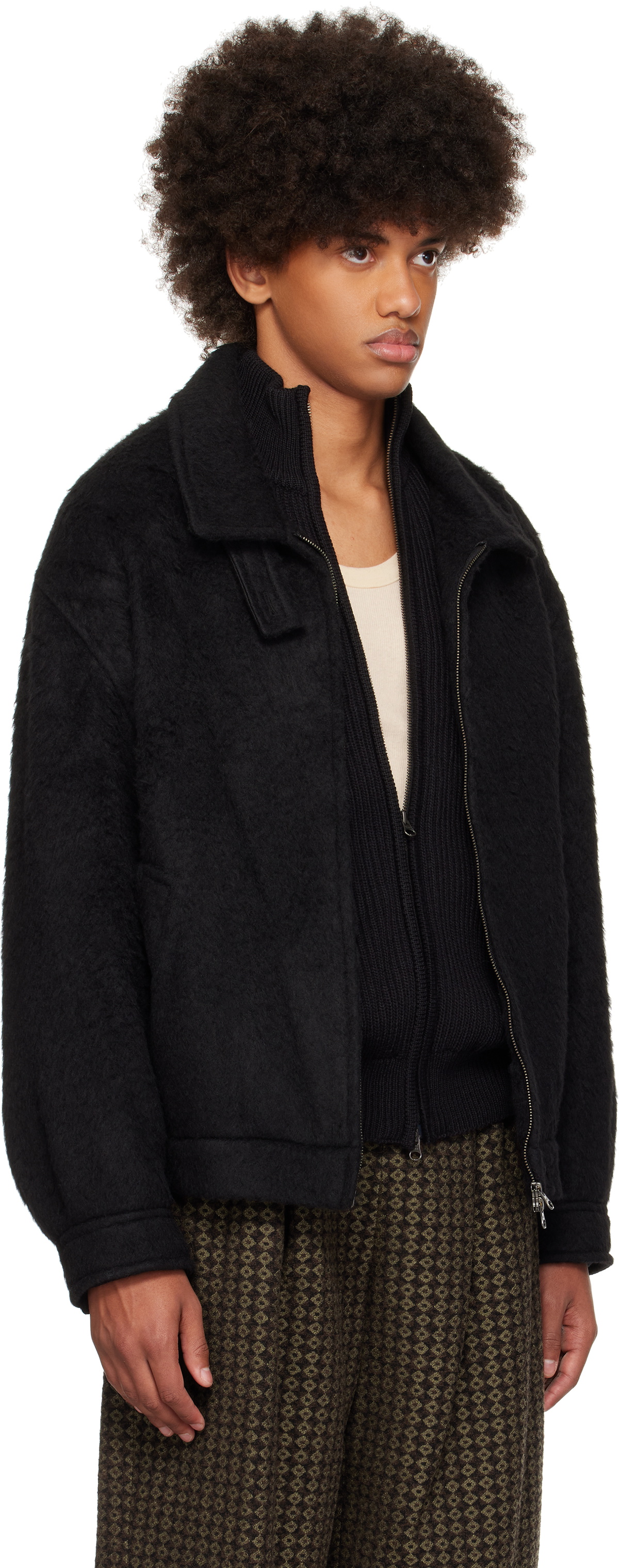 AMOMENTO Black Hairy Oversized Zip-Up Jacket AMOMENTO