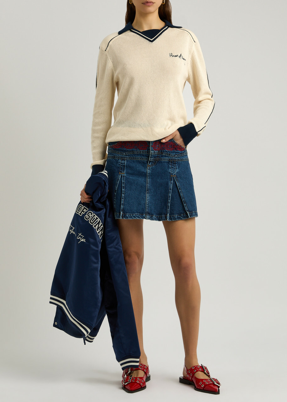 House OF Sunny Keepers Open-knit Cotton Polo Jumper Cream