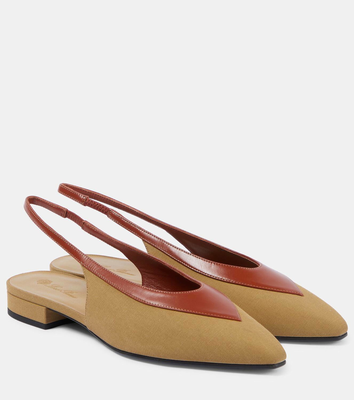 Loro Piana Rebecca leather-trimmed canvas slingback flats Loro Piana Rebecca leather-trimmed canvas slingback flats