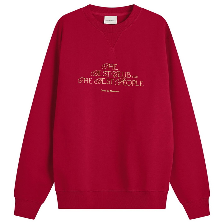Photo: Drôle de Monsieur Men's Drole De Monsieur The Best Club Script Logo Sweatshirt in Red