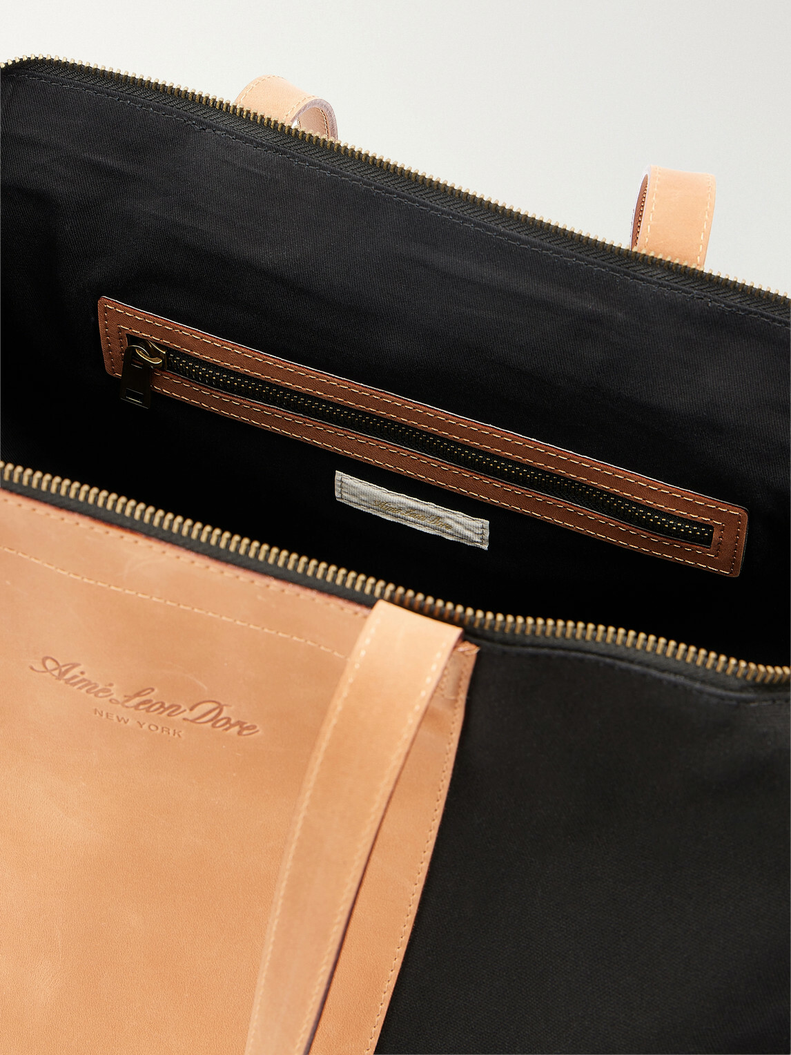 Aimé Leon Dore - Logo-Embossed Leather-Trimmed Canvas Tote - Black