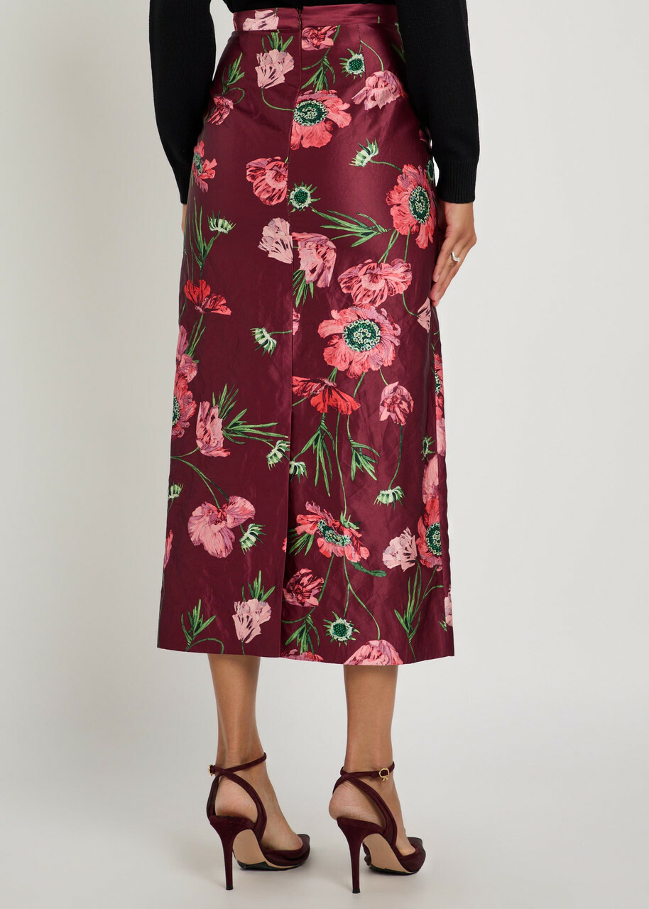 Erdem Floral-print Satin Midi Pencil Skirt Red