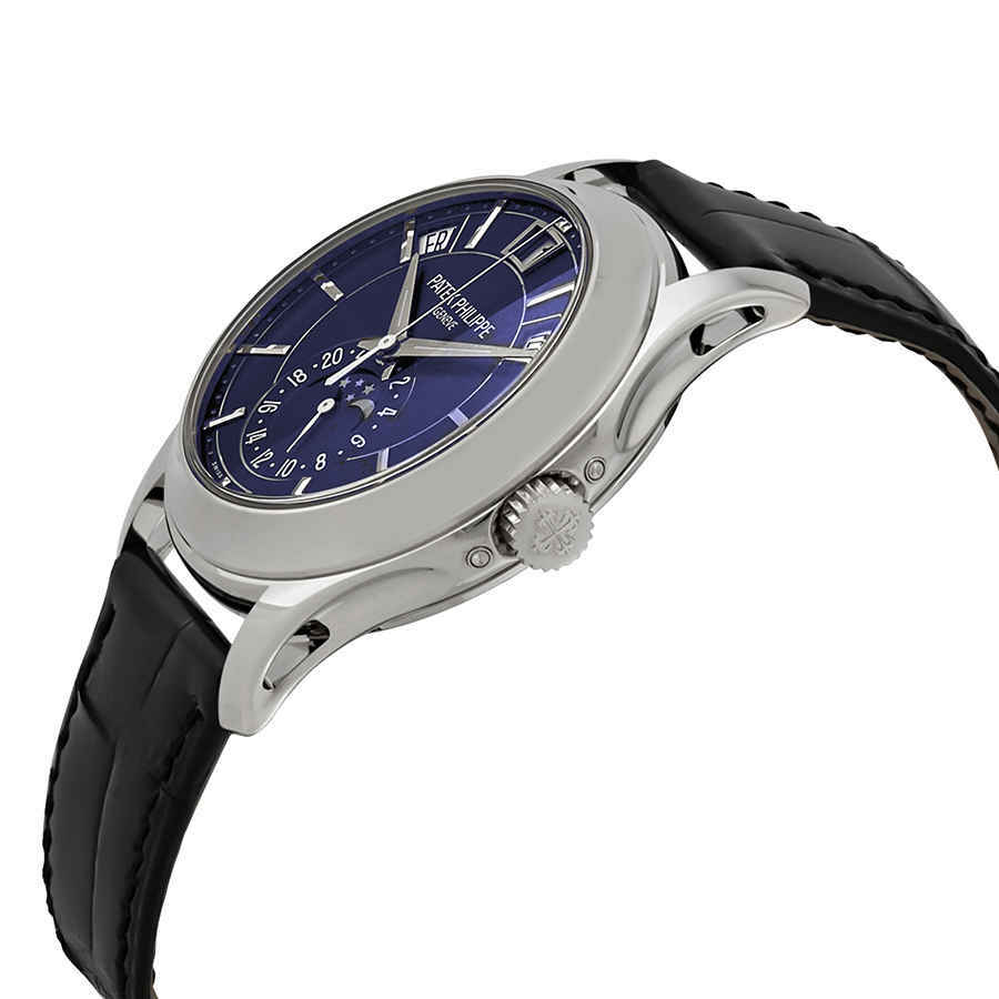 Patek Philippe Complications Moon Phases Annual Calendar Automatic Blue Sunburst Dial Mens Watch 5205G-013