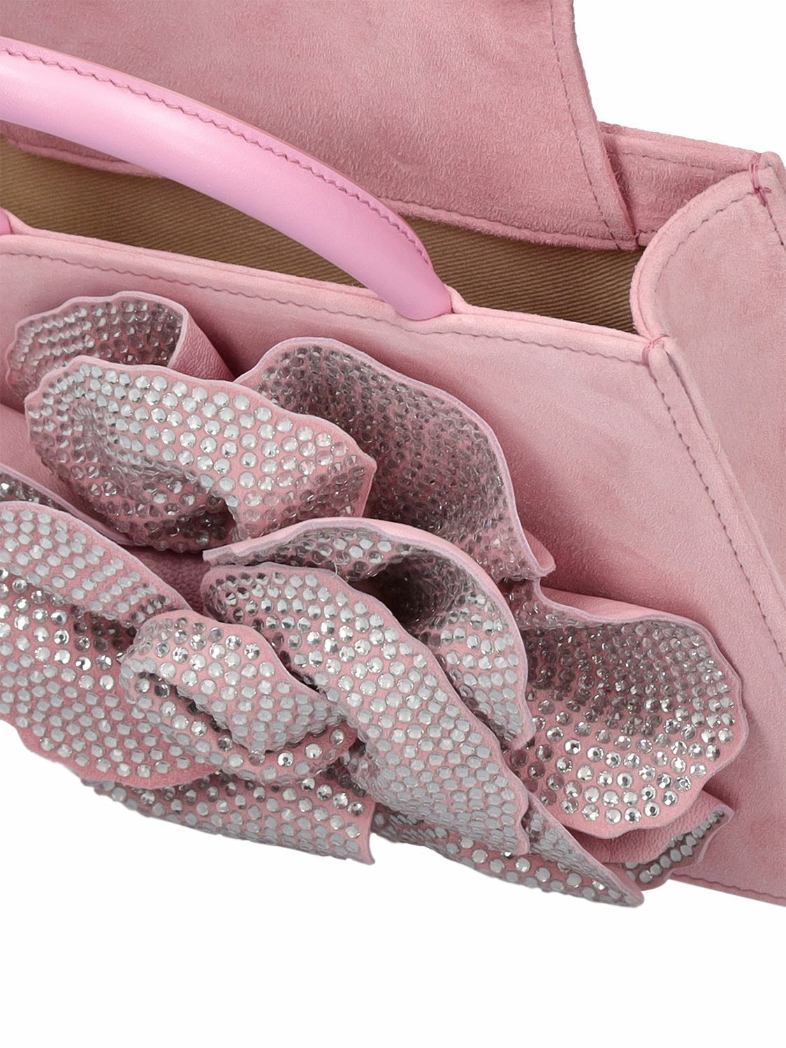 MACH & MACH - Flower Satin & Crystal Top Handle Bag