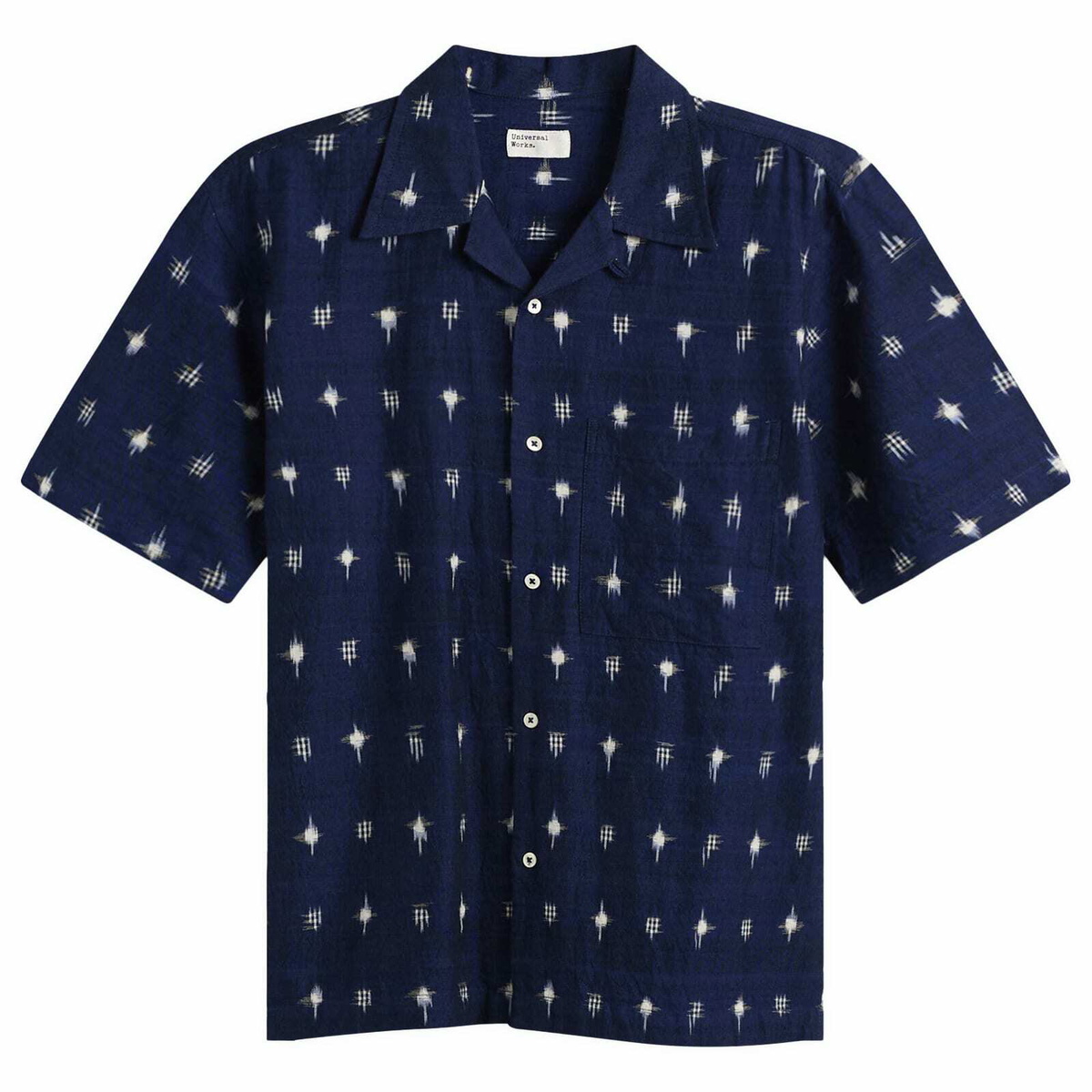 Universal Works Men's Square Ikat Camp Shirt in Indigo
