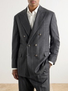 Brunello Cucinelli - Double-Breasted Pinstriped Wool, Cashmere and Silk-Blend Flannel Suit Jacket - Gray