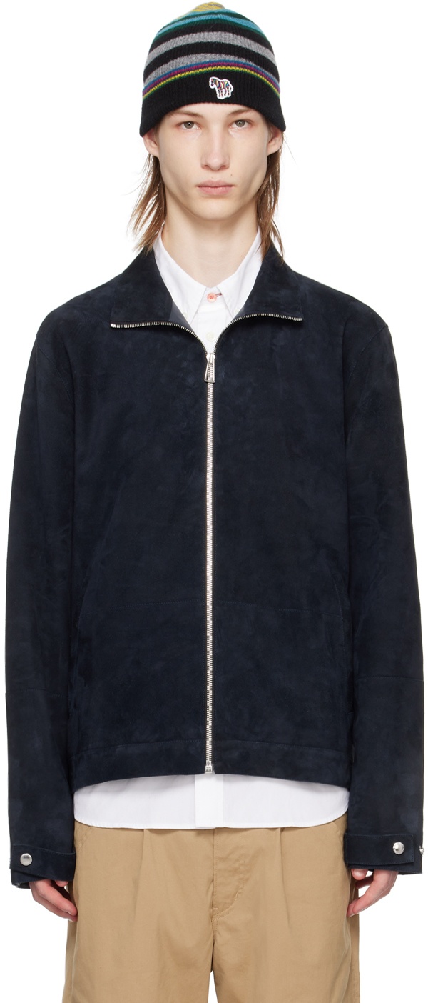 Photo: PS by Paul Smith Navy Zip Leather Jacket