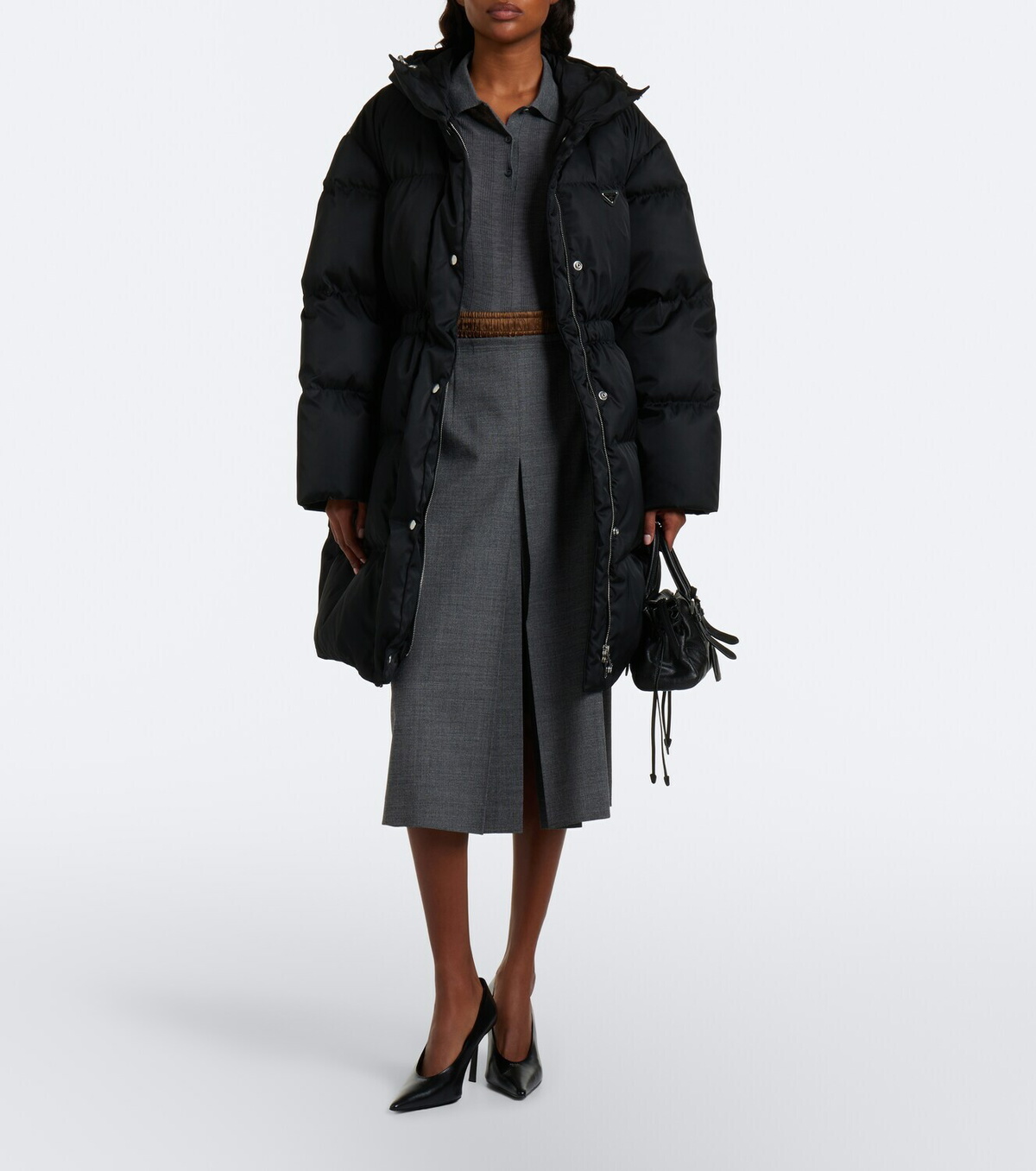 Prada Belted hooded Re-Nylon down coat
