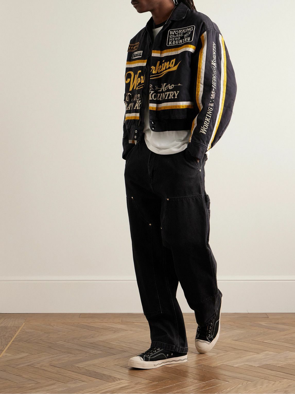 KAPITAL - Cropped Appliquéd Embroidered Padded Cotton-Twill Jacket