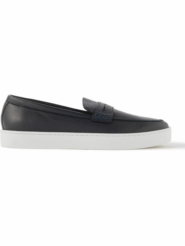 Photo: Manolo Blahnik - Ellis Textured-Leather Slip-On Sneakers - Blue