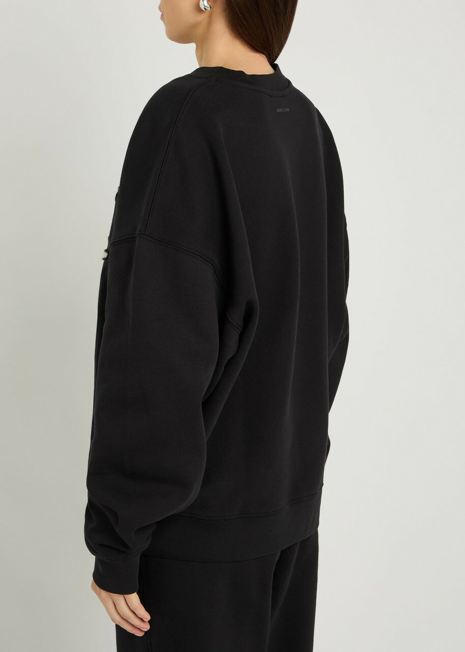 Anine Bing Miles Logo-appliquéd Cotton Sweatshirt Black