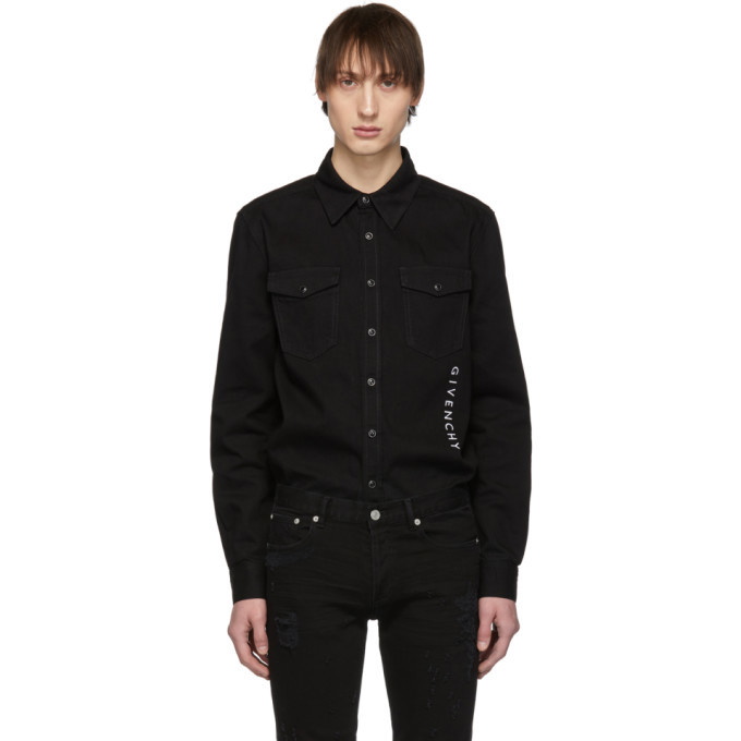 Photo: Givenchy Black Denim Vertical Logo Shirt