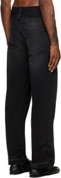 ALAINPAUL Black Elasticated Waist Knee Shape Jeans
