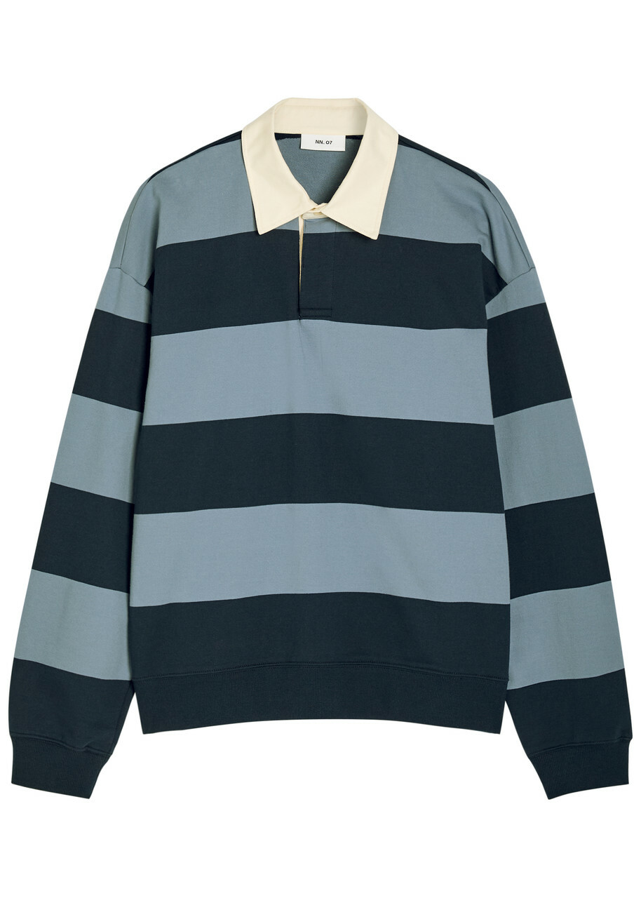 NN07 David Striped Cotton Polo Sweatshirt Navy